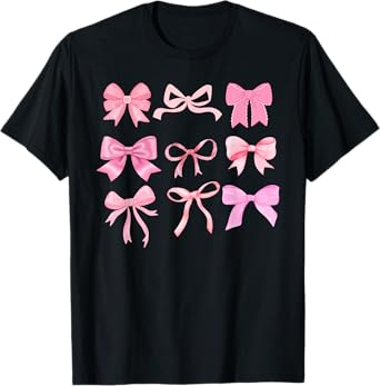 Pink Bow and Ribbon Cute Graphic For Girl Women T-Shirt