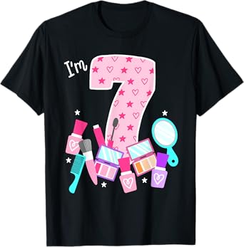 Spa Birthday Party I'm 7 Girls Makeup 7th Bday Kids Toddlers T-Shirt