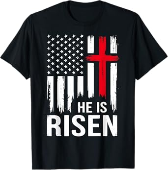 He is risen cross american vintage flag for christian easter T-Shirt