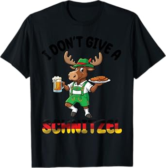 Moose Lederhosen Beer I Don't Give A Schnitzel Oktoberfest T-Shirt