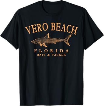 Vero Beach Florida Shark Retro Arched Orange Letters T-Shirt