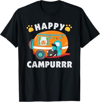 Funny Camping With Cats Kitty Fisherman Camper Gift T-Shirt