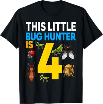 This Little Bug Hunter Is 4 Birthday Insect Bday Party T-Shirt