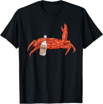 Crab Drinking Beer - Beach Crustacean Crabber Crabbing Lover T-Shirt