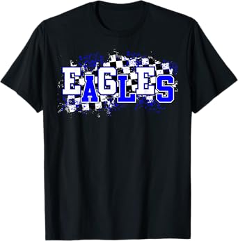 Blue Eagles School Spirit Eagle Pride Checkered Teacher T-Shirt for Men Women Girls Kids