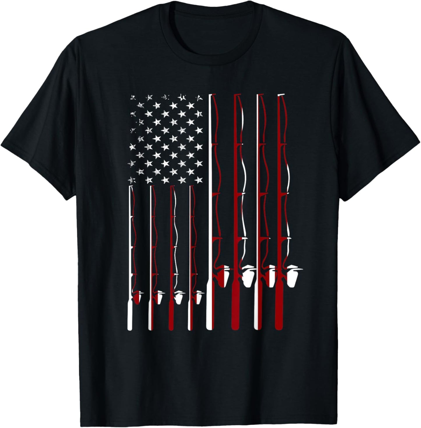 Fishing Pole American Flag 4th Of July Patriotic Men Women T-Shirt