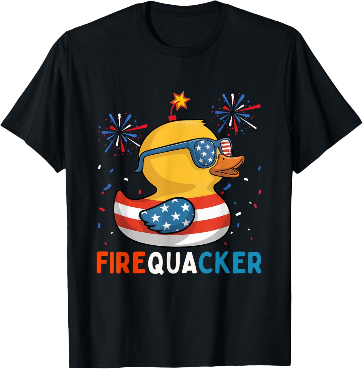 Funny Duck Firequacker American Flag Patriotic 4th Of July T-shirt