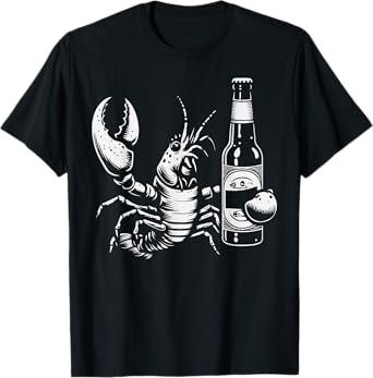 Lobster Crawfish Holding Beer Bottle Funny Crayfish Dad Men T-Shirt