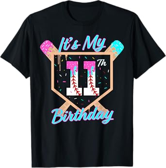 Baseball 11 Year Old Ice Cream Drip 11th Birthday Boy 11 T-Shirt