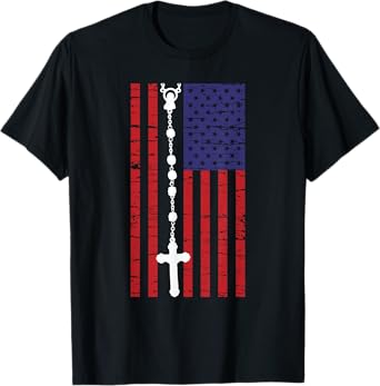American Flag Rosary Catholic T-Shirt