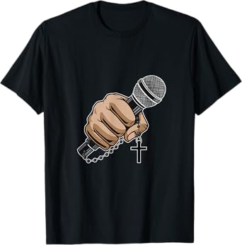 Mic Microphone Priest Cross Believer Religious Bible Gift T-Shirt