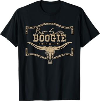 Boot Scootin’ Boogie Bull Skull Country Western Graphic T-Shirt