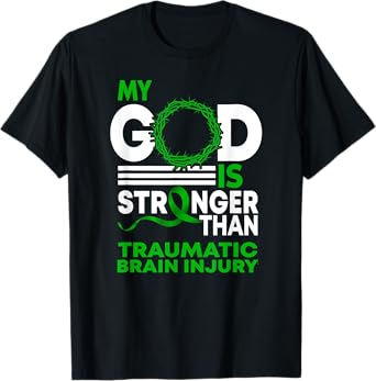 My God Stronger Than Traumatic Brain Injury Awareness Ribbon T-Shirt