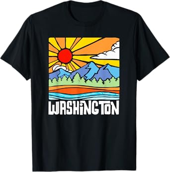 Washington Artistic Nature & Mountains State Vintage Graphic T-Shirt