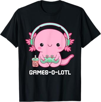 Gamesalotl Axolotl Cute Kawaii Fish Playing Video Games Girl T-Shirt