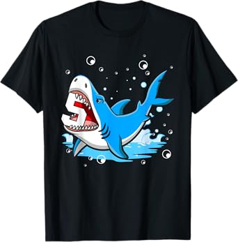 Kids Shark 5th Birthday Boys Funny Shark 5 yrs Old Birthday T-Shirt