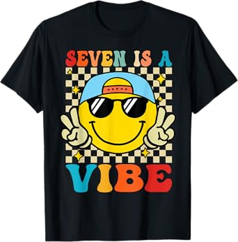 Seven Is A Vibe 7th Birthday Groovy Boys Girls 7 Years Old T-Shirt