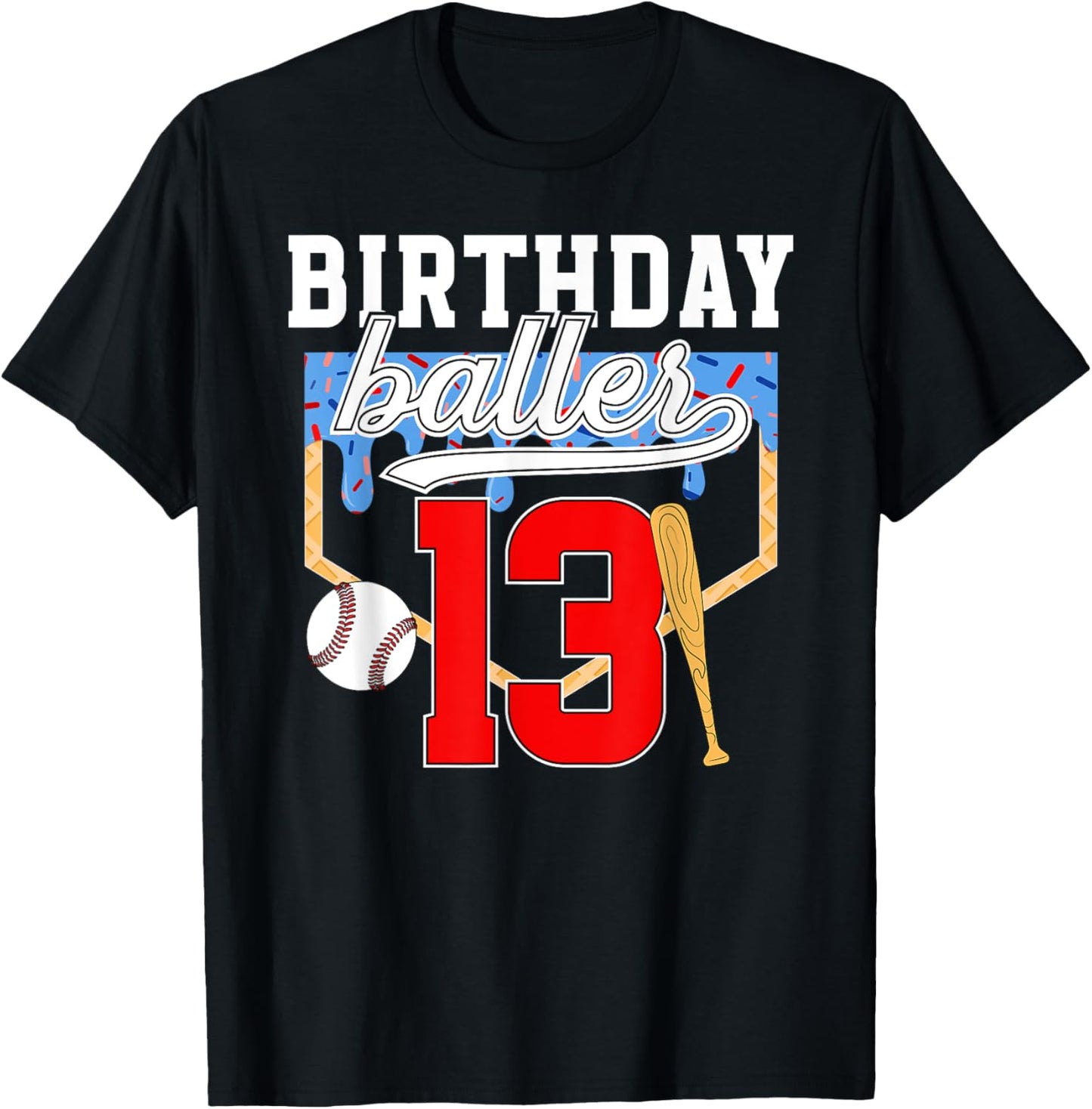 13th Baseball Birthday 13 Year Old Baseball Player Drip T-Shirt