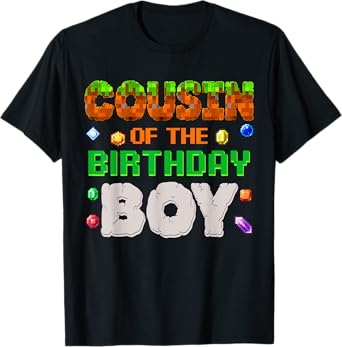 Cousin Of The Birthday Boy Video Gamer Black Boys' Birthday Pixel Number T-Shirt
