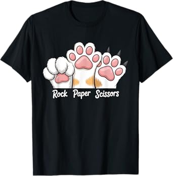 Rock Paper Scissors Hand Game Cute Paw Funny Cat T-Shirt