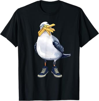 Seagull with Fries and Sneakers Fun T-Shirt