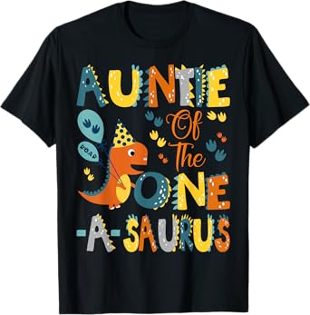 Dinosaur T-Rex 1St Birthday Matching Family Auntie Of The One-A-Saurus 1St Birthday Dinosaur Party Unisex-Kids T-Shirt Black Small Classic Fit Modern U-Neck Short Sleeve