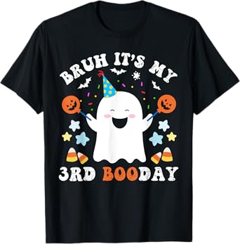 Bruh It's My 3rd Boo Day-Funny Halloween Ghost Birthday Kids T-Shirt