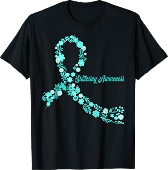 Stuttering Awareness Hippie Flower Teal Ribbon Support T-Shirt