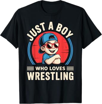 Just A Boy Who Loves Wrestling Retro Vintage T-Shirt
