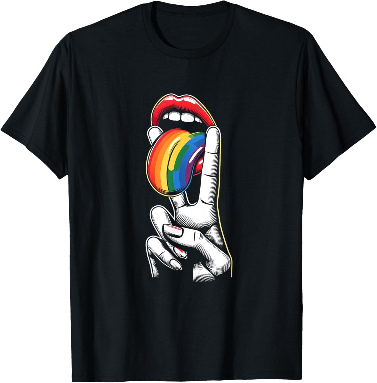 Masc Lesbian Stuff Tongue Rainbow Gay Pride Ally LGBTQ Adult T-Shirt