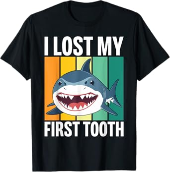 Funny Tooth Fairy Vintage Shark I Lost My First Tooth T-Shirt
