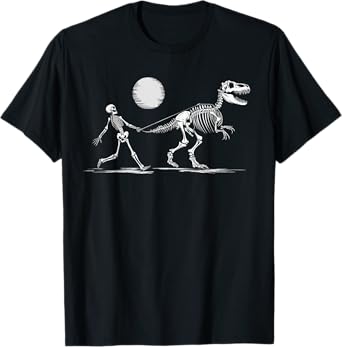 Funny Skeleton T-Rex Boys Girls Skeleton Walking a Dinosaur T-Shirt