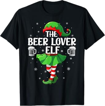Beer Lover Elf Christmas Girls Women Elf Squad Xmas Family T-Shirt