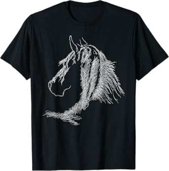 horse head scribble black art face for lover horses taming T-Shirt