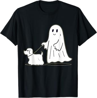 Ghost Walking Dog Ghostie Funny Halloween Dog Lover T-Shirt