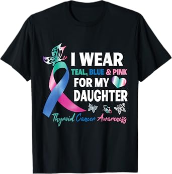 I Wear Teal Blue & Pink For My Daughter Thyroid Cancer Fight T-Shirt