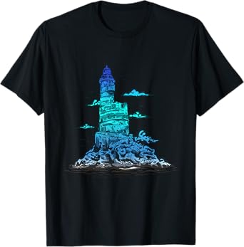 Lighthouse Old Seaside House Clouds Sailing Life Sea T-Shirt