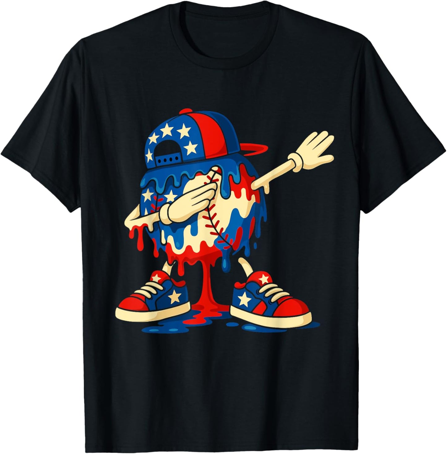 4th Of July Dabbing Baseball Drip Ice Cream For Boys Usa T-shirt