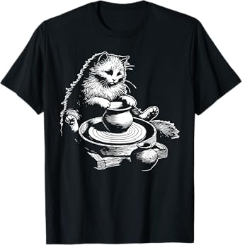 Retro Cute Cat Pottery Wheel Throwing Ceramic Artist Funny T-Shirt