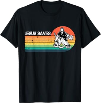 Vintage Retro Sunset Jesus Saves Hockey Player Jesus Lover T-Shirt