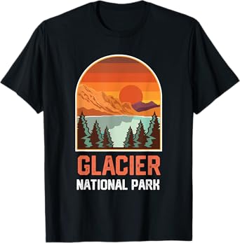 Glacier National Park Cool Retro Style Sunset T-Shirt