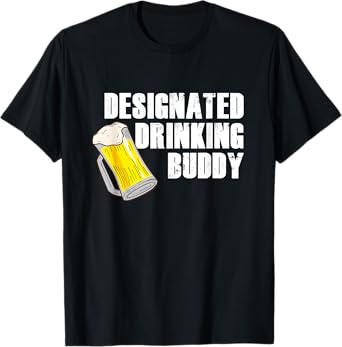 Zatura Designated Drinking Buddy Beer T-Shirt - Kids, Beer Enthusiasts - Unisex-Adults - Black - Small - Short Sleeve - Cotton, Polyester - Modern Lightweight - U-Neck - Reinforced Stitching