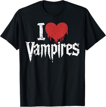 I Love Vampires I Red Heart Vampires Grunge Halloween Horror T-Shirt