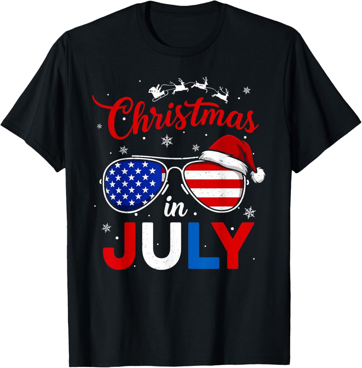 Santa Claus Sunglasses America Flag Christmas in July Kids T-Shirt