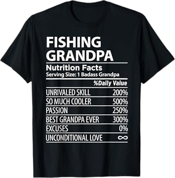 Fishing Grandpa Nutrition Facts | Funny Fishing Grandpa T-Shirt