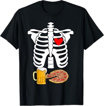 Rib Cage Skeleton X-Ray Drink Beer Pizza Halloween Costume T-Shirt