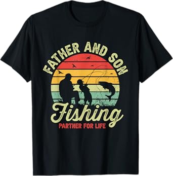 Retro Dad And Son Fishing Partners For Life Fathers Day T-Shirt
