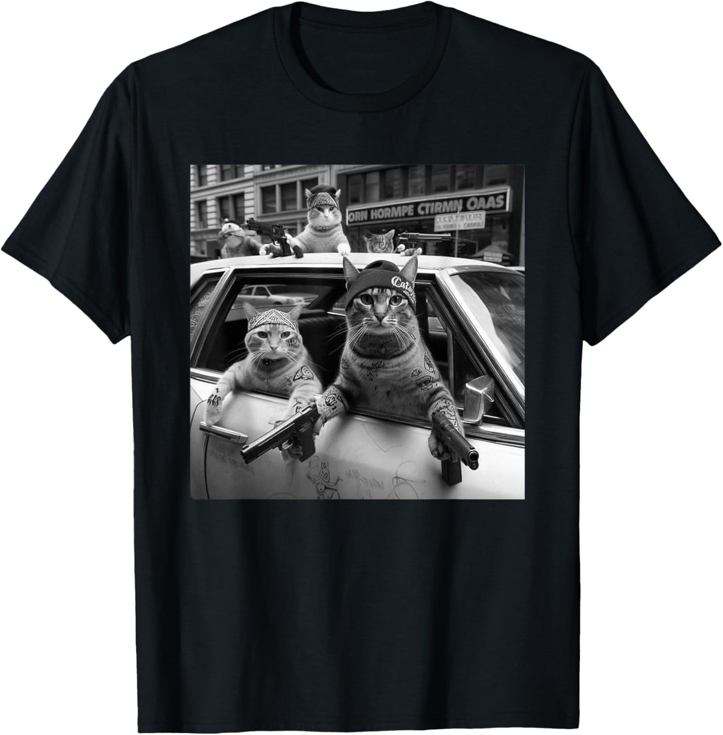 Funny Gangster Cats Street Design T-Shirt