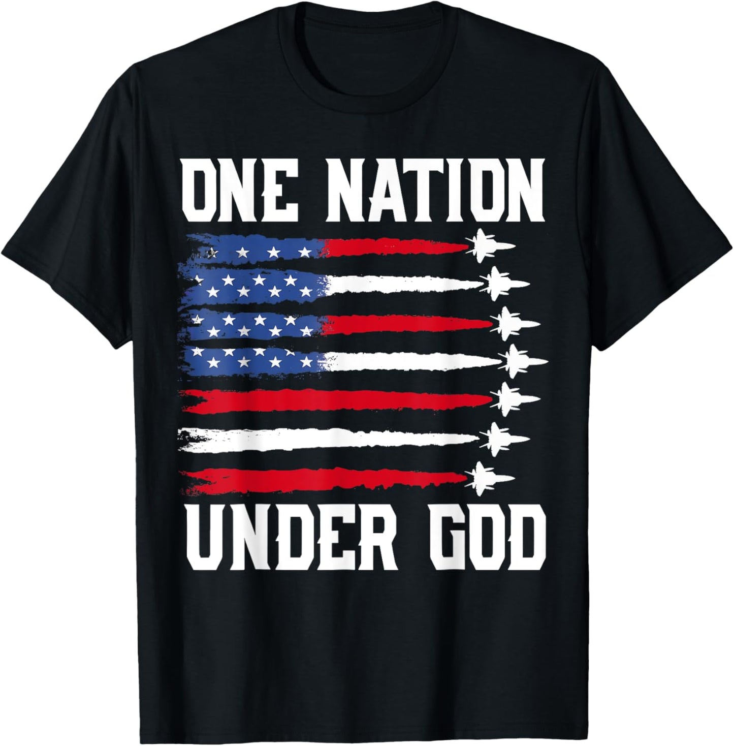 One Nation Under God 4th Of July Usa Flag Fighter Jet T-shirt