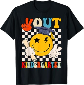 Groovy Peace Out Kindergarten Last Day Of School Graduation T-Shirt